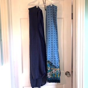 2 SCARVES Navy w/fringe trim; Blue patterned Jessica Simpson